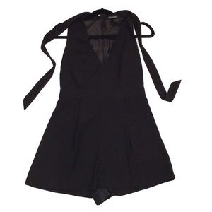 Topshop Black Deep V - Zipper Romper - Size 4